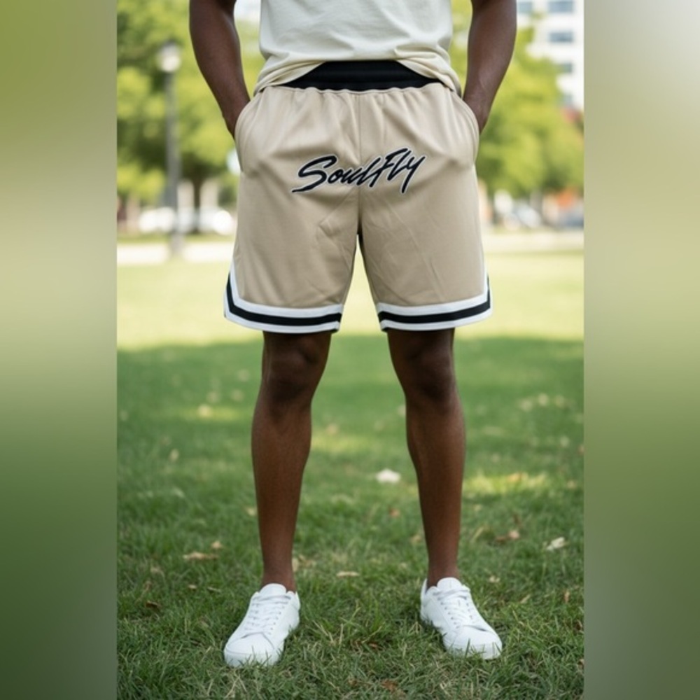 NWT Rod Wave SOULFLY Men’s Beige Shorts Butterfly Embroidered Patches & Logo 3XL